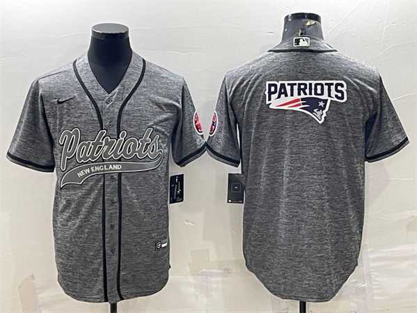 Men%27s New England Patriots Gray Team Big Logo With Patch Cool Base Stitched Baseball Jersey